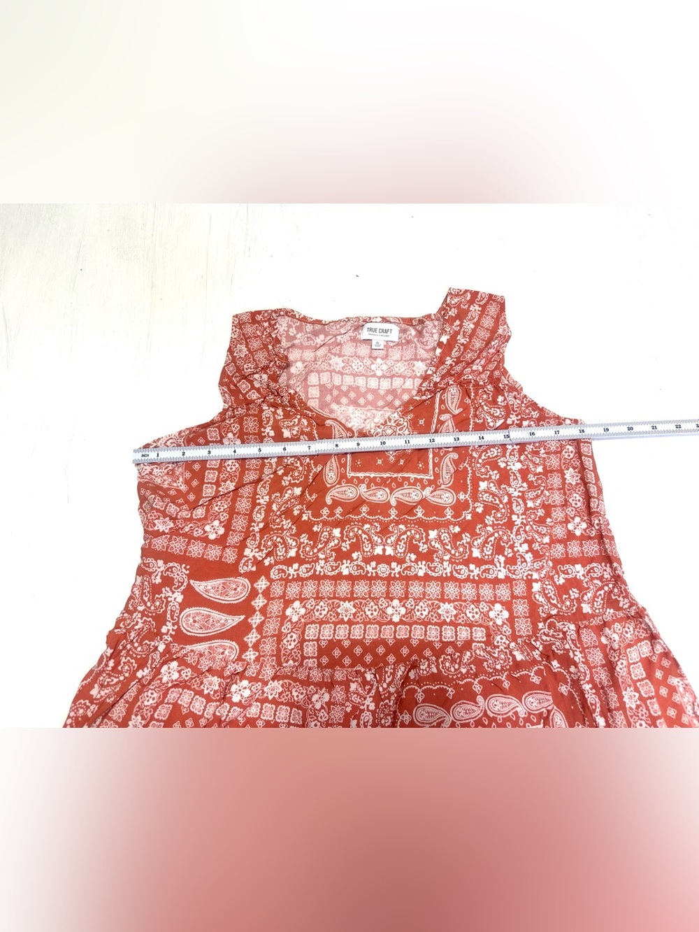 True Craft XL Coral Bandana Print Tiered Tunic Dress Boho Festival Rayon - Picture 5 of 9
